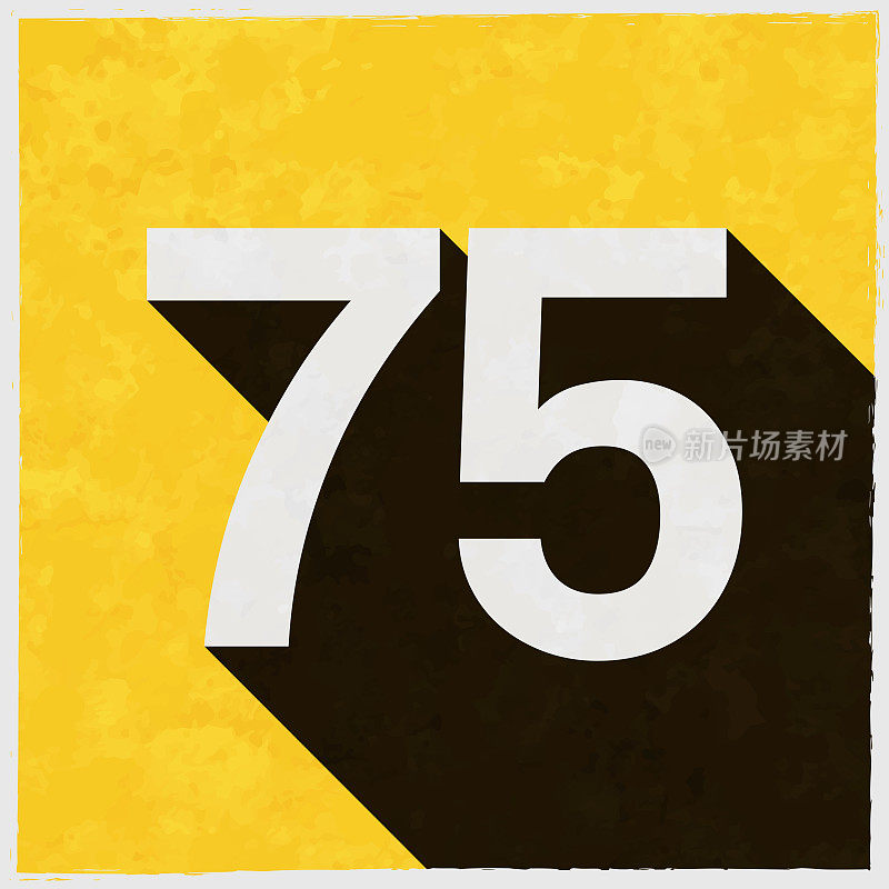 75 -数字75。图标与长阴影的纹理黄色背景